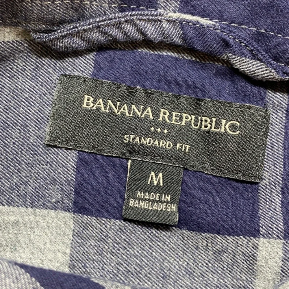 Banana Republic Flannel‎ Shirt Mens Medium Blue Grey Plaid Standard Fit Cotton